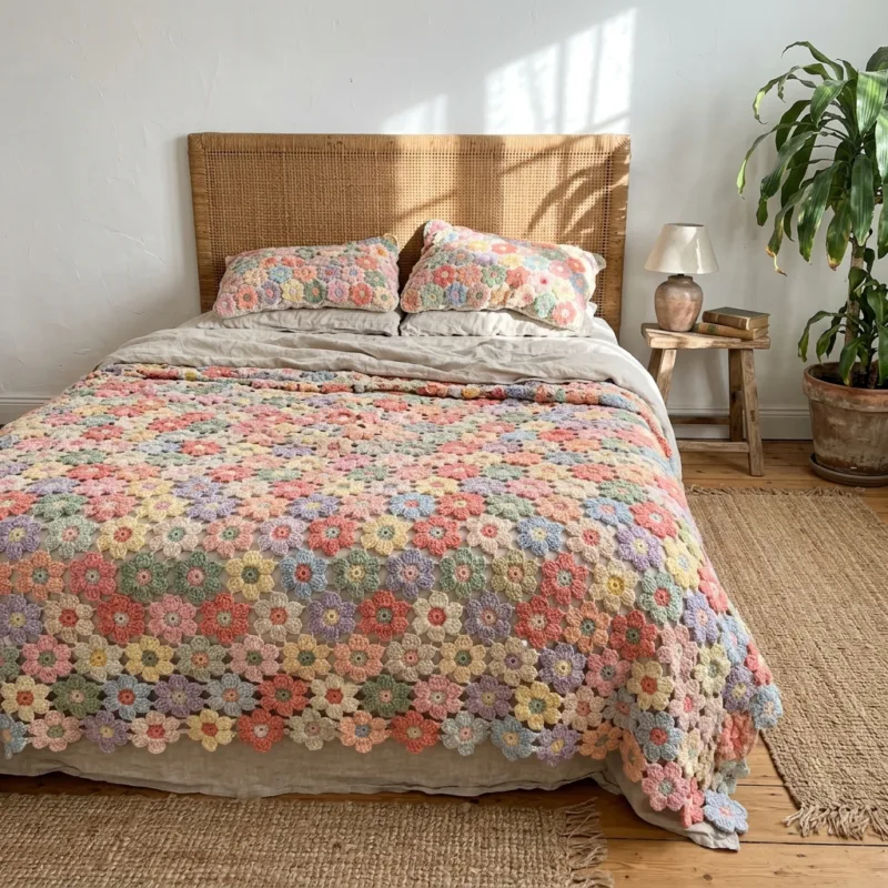 Pastel Flower Motif Bed Cover Crochet Pattern step detail
