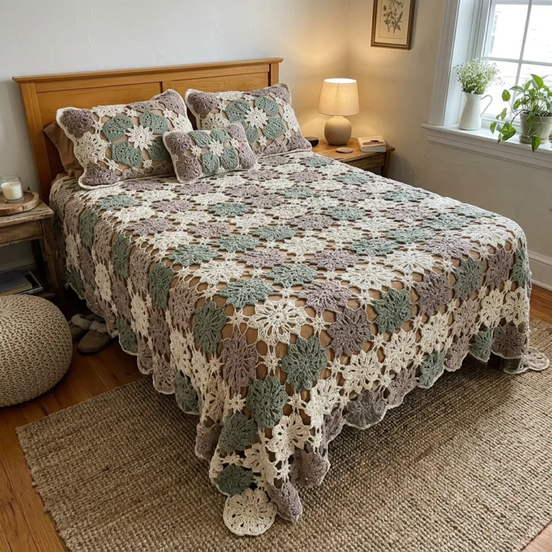 Sage and Mauve Floral Bed Cover Crochet Pattern step detail