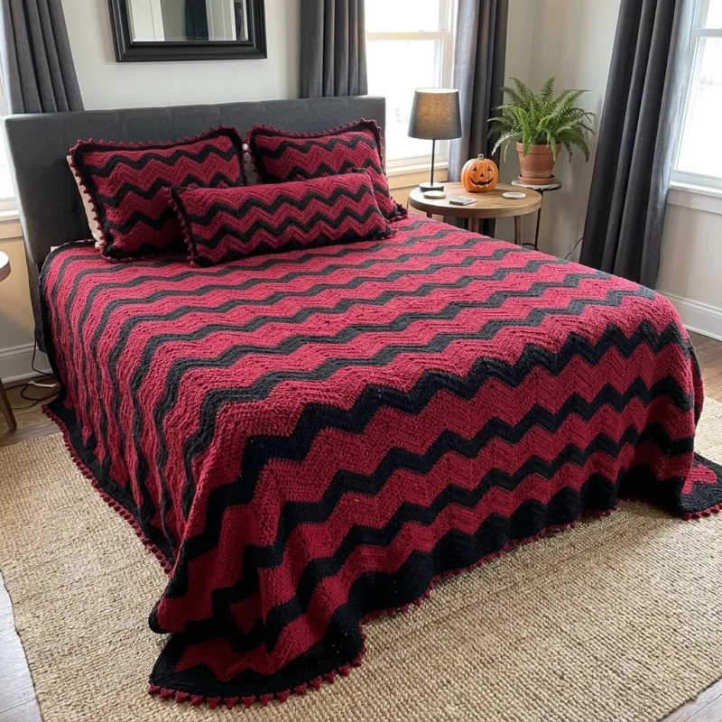 Blood Red Halloween Ripple Bed Cover Crochet Pattern step detail