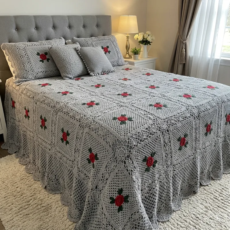 Gray Rose Lace Bedspread Crochet Pattern step detail