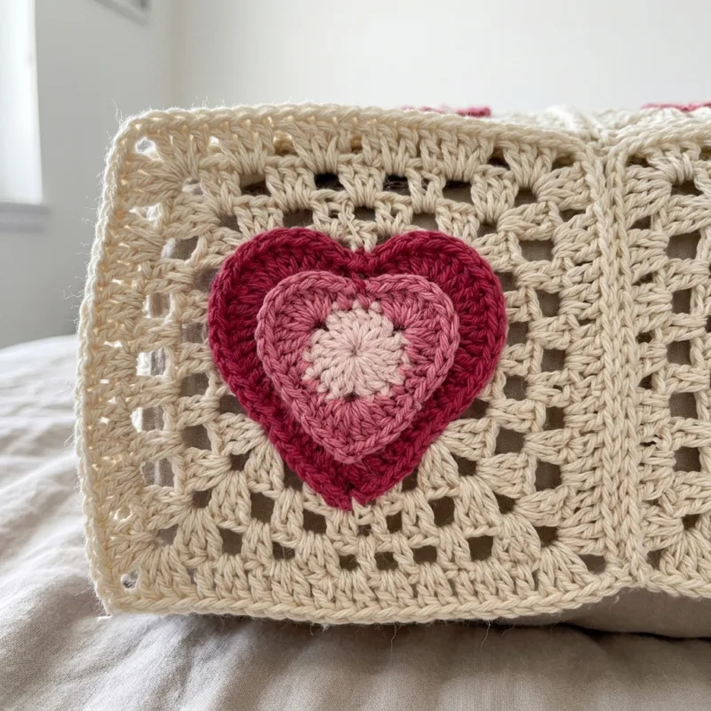 Heart Granny Square Bed Cover Crochet Pattern step detail