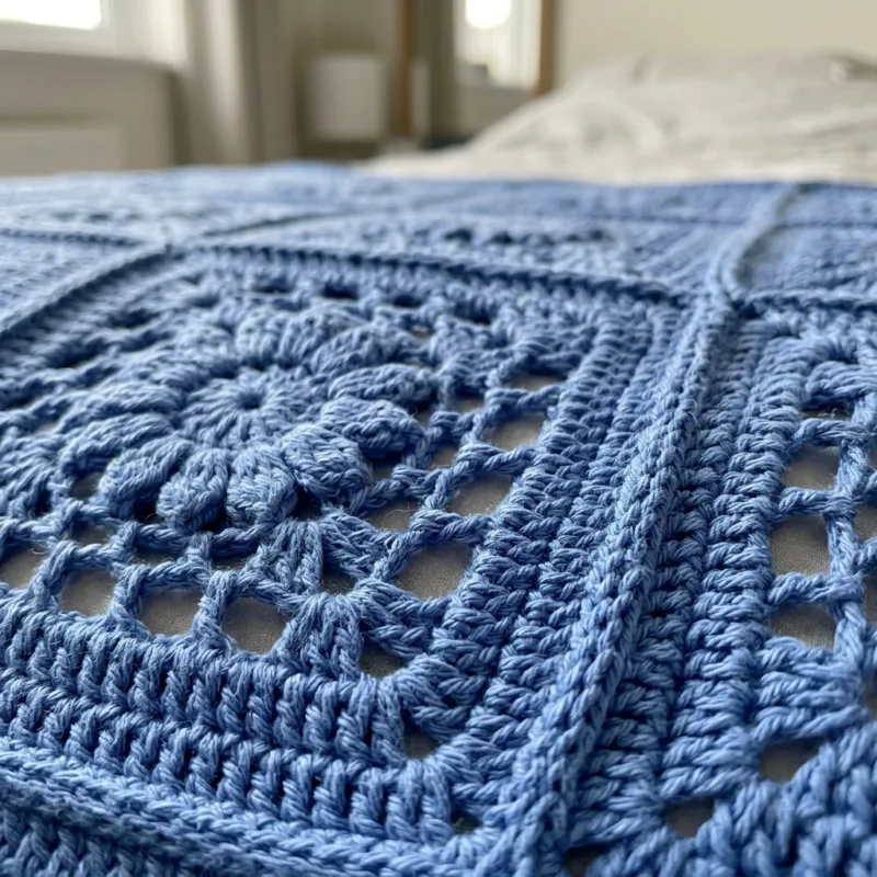 Blue Lace Square Bed Cover Crochet Pattern step detail
