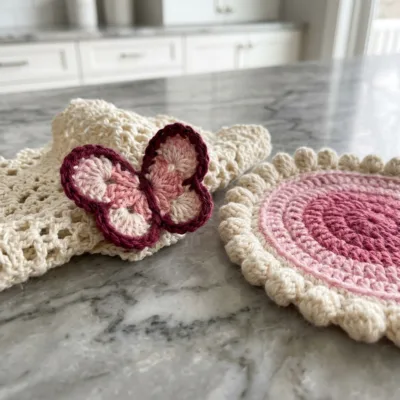 Pink Butterfly Lace Table Runner Crochet Pattern step 1 - construction progress