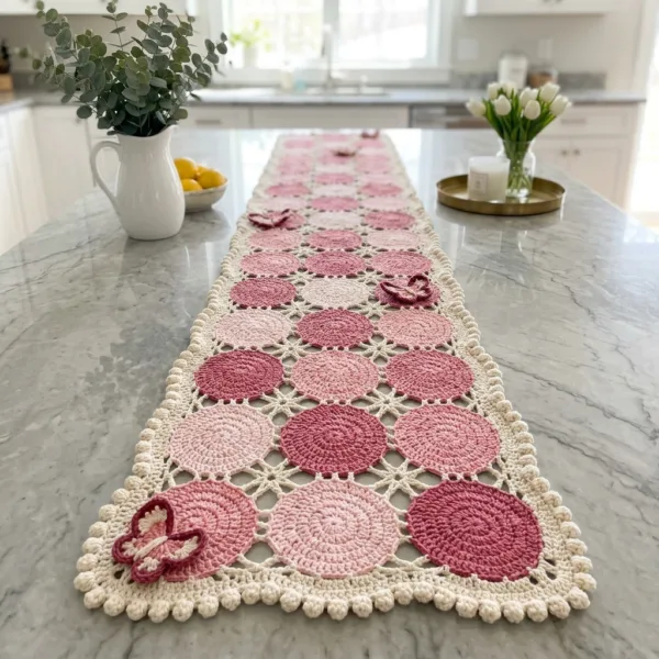 Pink Butterfly Lace Table Runner Crochet Pattern