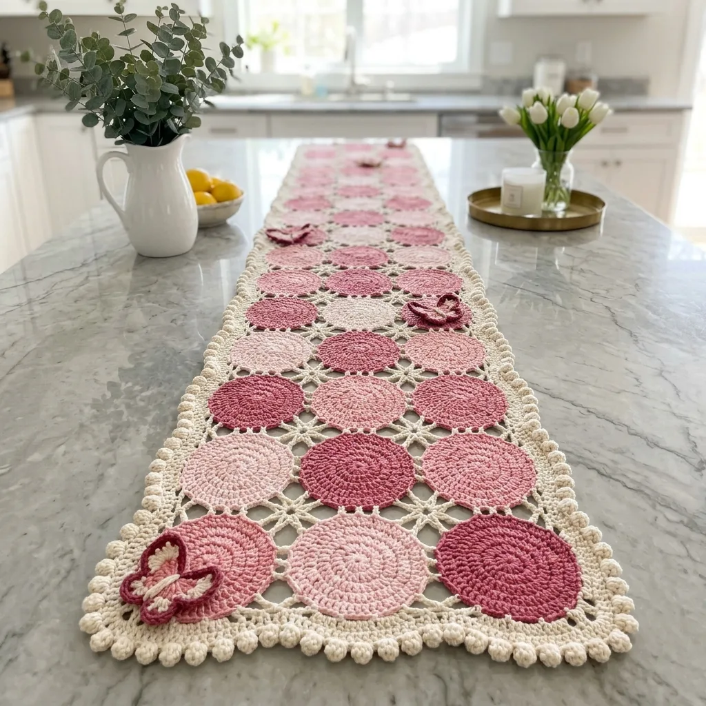 Pink Butterfly Lace Table Runner Crochet Pattern