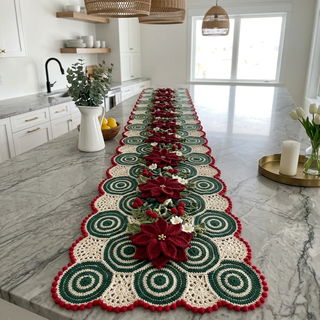 Christmas Poinsettia Table Runner Crochet Pattern