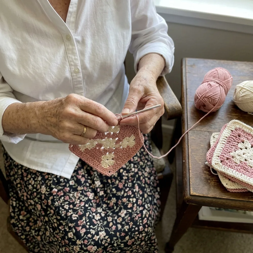 Dusty Pink and Cream Granny Square Bed Cover Crochet Pattern