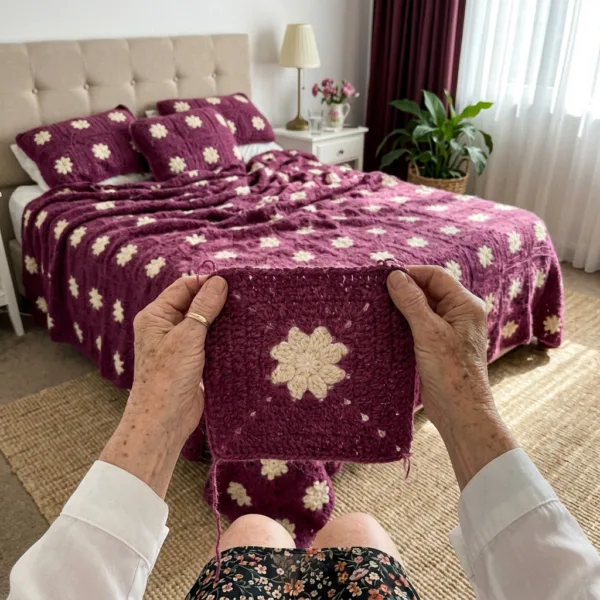 Floral Magenta and Cream Bed Cover Crochet Pattern