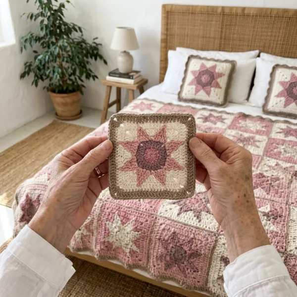 Pink Star Granny Square Bed Cover Crochet Pattern