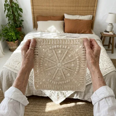Ivory Star Medallion Bed Cover Crochet Pattern step 1 - construction progress