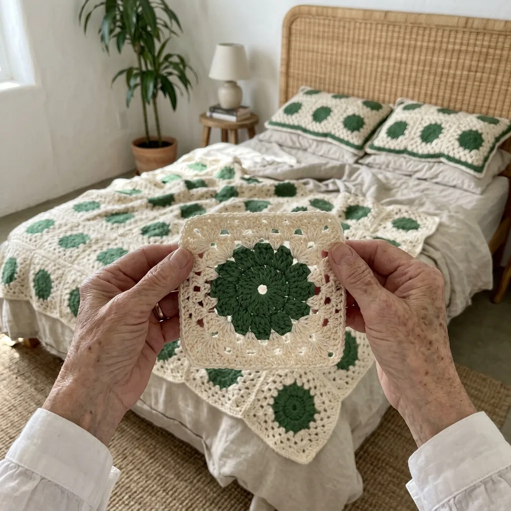 Forest Green Granny Square Bed Cover Crochet Pattern