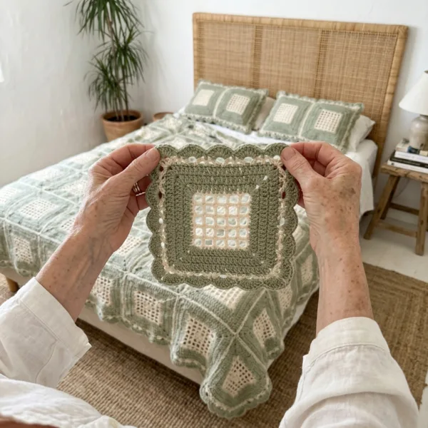 Sage Green Filet Square Bed Cover Crochet Pattern
