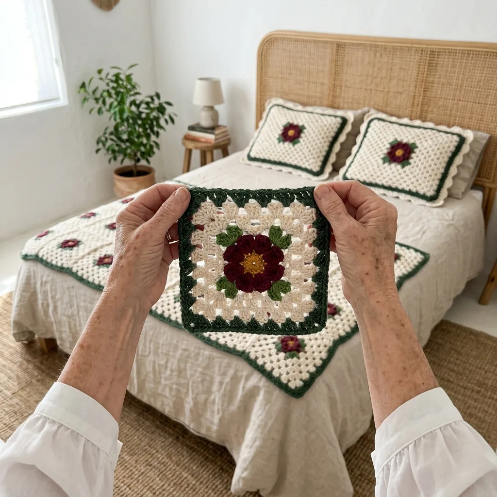 Floral Granny Square Bed Cover Crochet Pattern