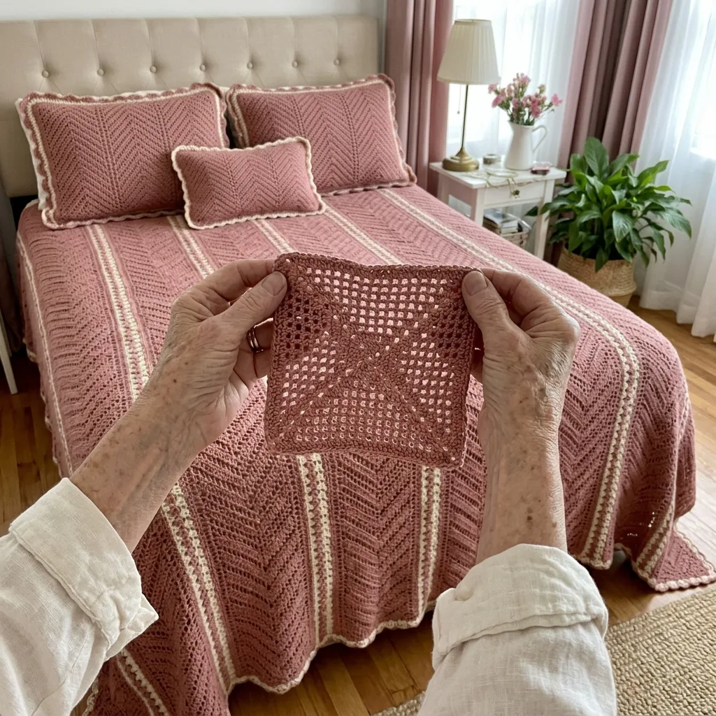 Dusty Rose Filet Chevron Bed Cover Crochet Pattern