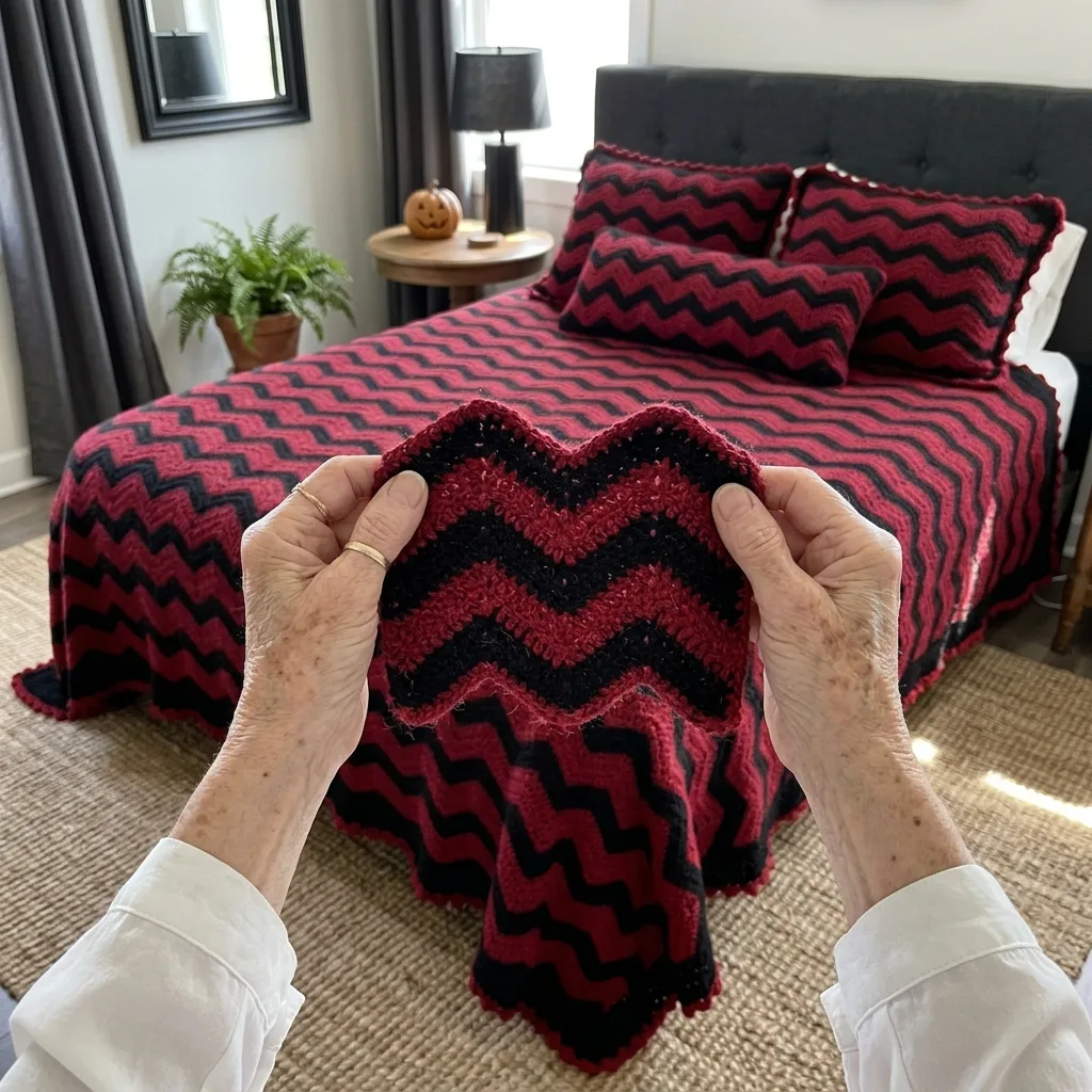 Blood Red Halloween Ripple Bed Cover Crochet Pattern