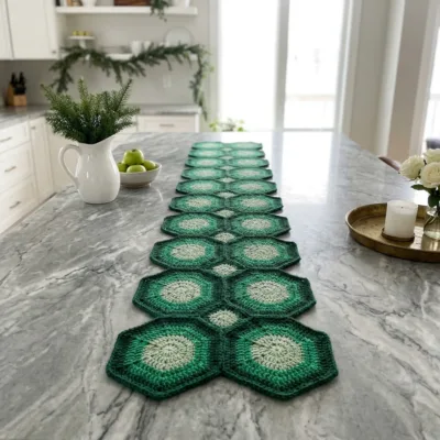 Evergreen Hexagon Christmas Table Runner Crochet Pattern step 1 - construction progress
