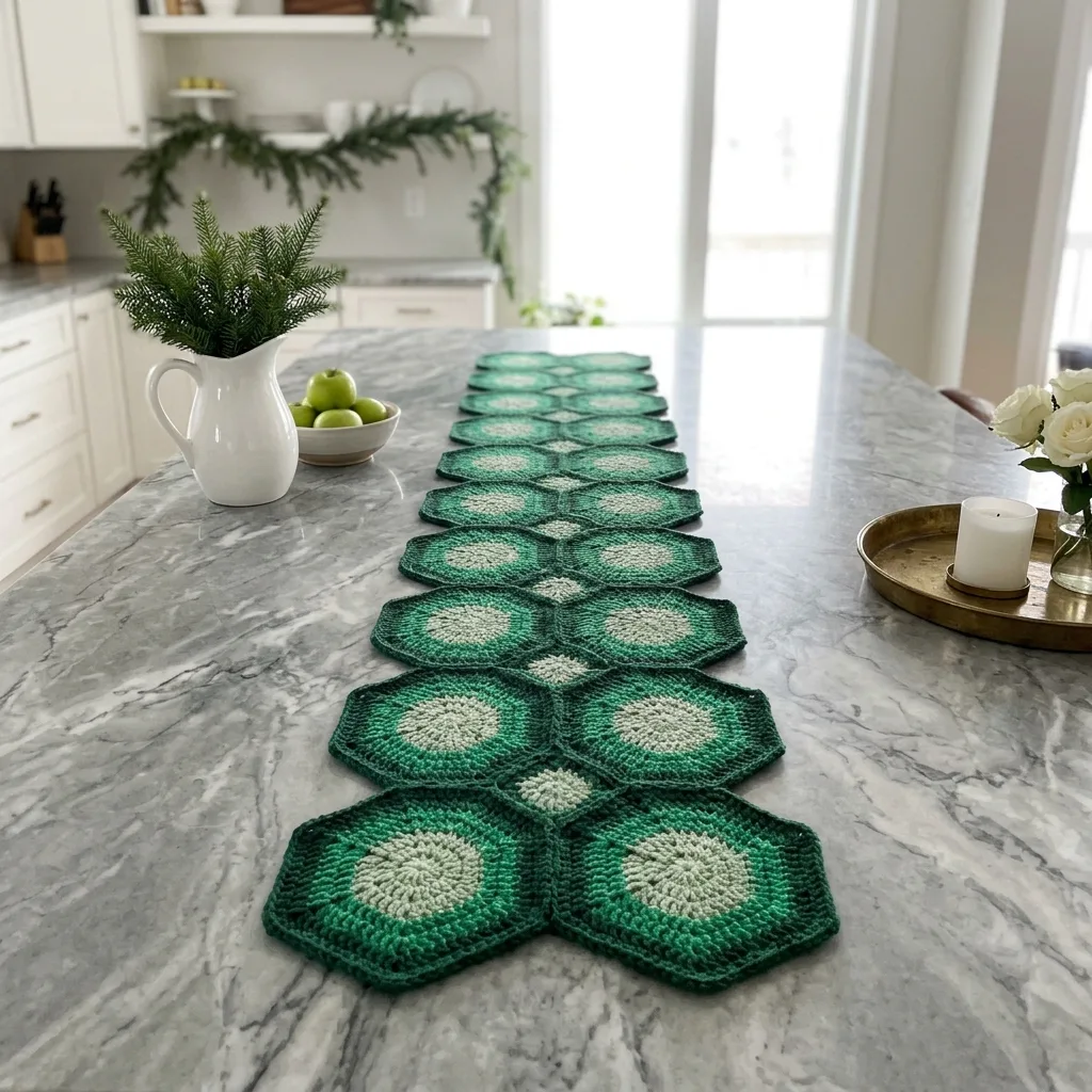 Evergreen Hexagon Christmas Table Runner Crochet Pattern