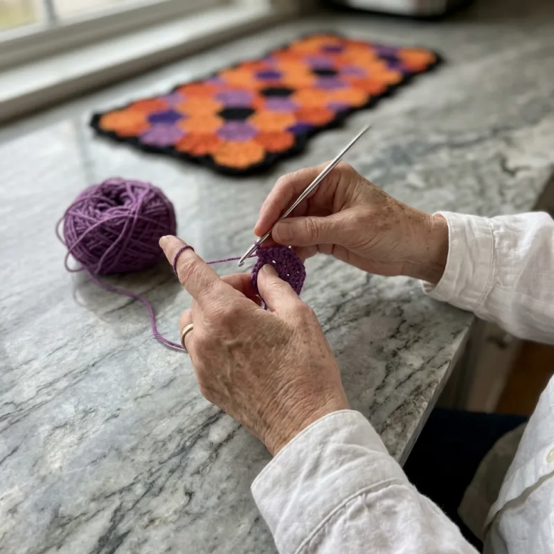 Midnight Pumpkin Hexagon Halloween Table Runner Crochet Pattern step detail