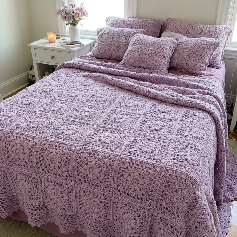 Lilac Lace Square Bed Cover Crochet Pattern step detail