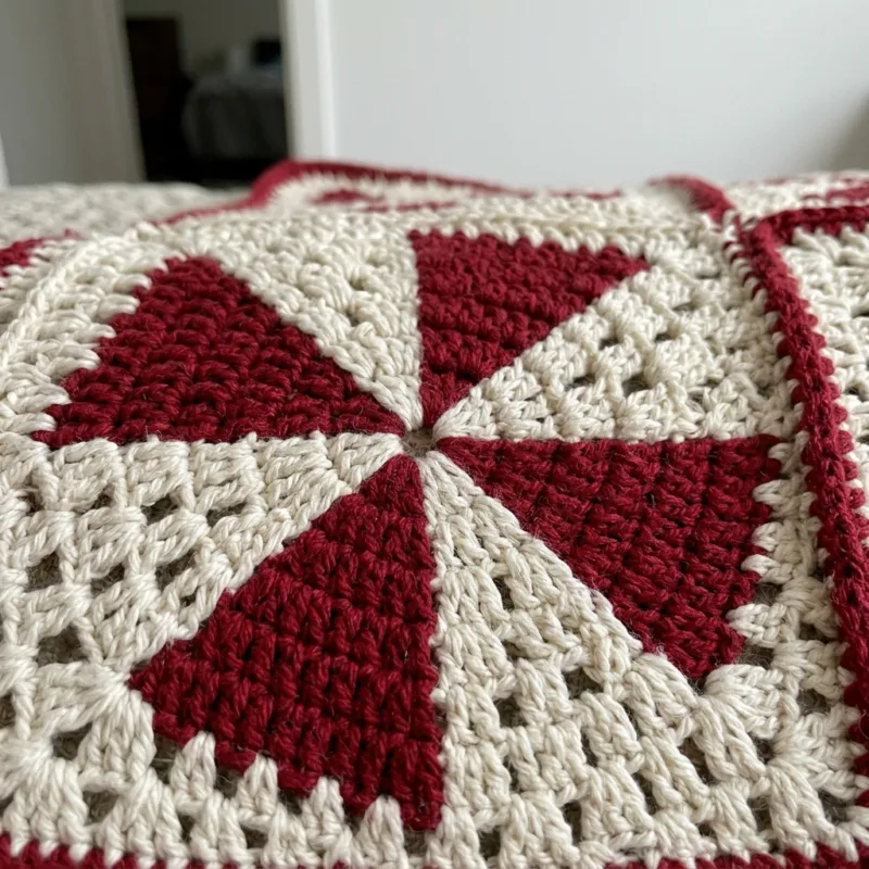Red and White Pinwheel Granny Square Bed Cover Crochet Pattern step detail