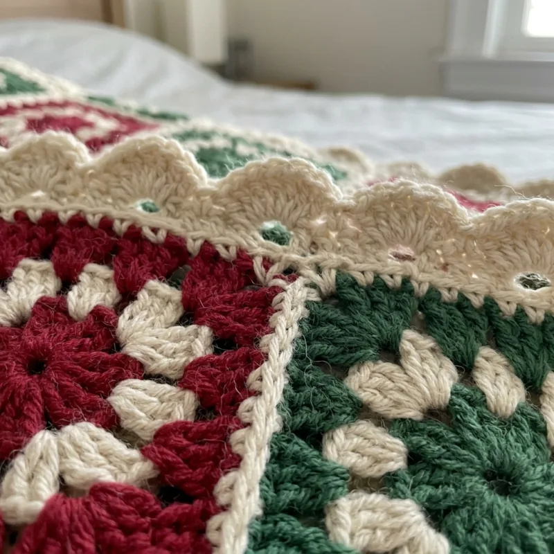 Christmas Granny Square Bedspread Crochet Pattern step detail