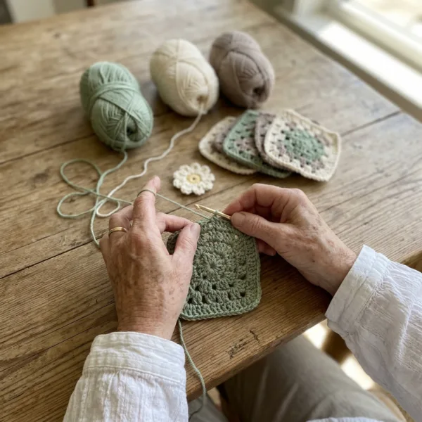 Sage and Cream Daisy Granny Square Bed Cover Crochet Pattern