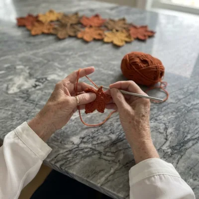 Autumn Maple Leaf Table Runner Crochet Pattern step 1 - construction progress