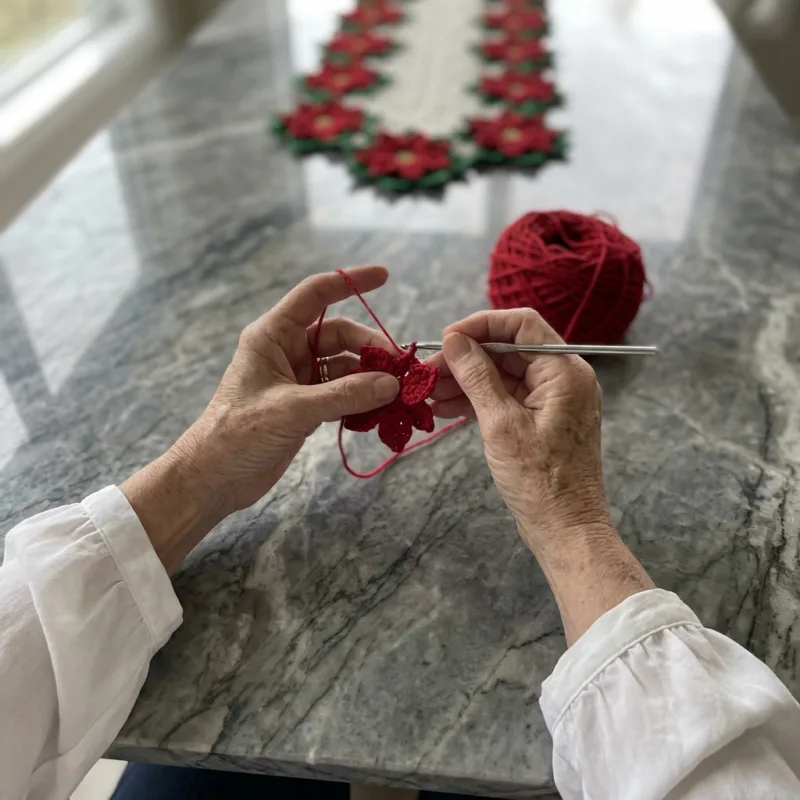 Christmas Poinsettia Table Runner Crochet Pattern step detail