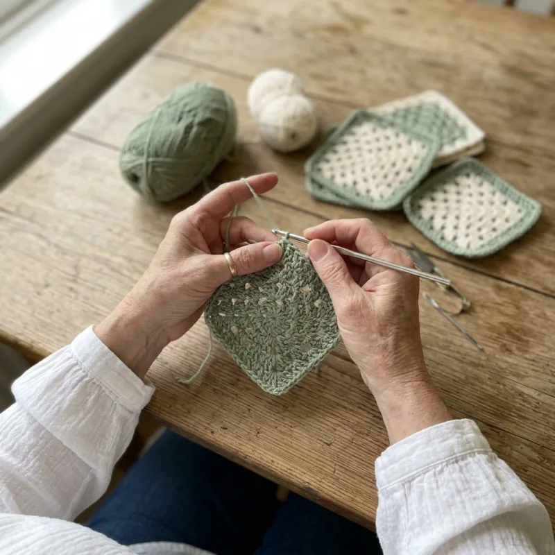 Sage Green Filet Square Bed Cover Crochet Pattern step detail