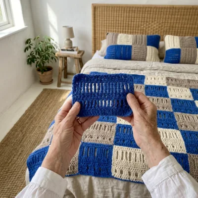 Checkerboard Bed Cover Crochet Pattern step 1 - construction progress
