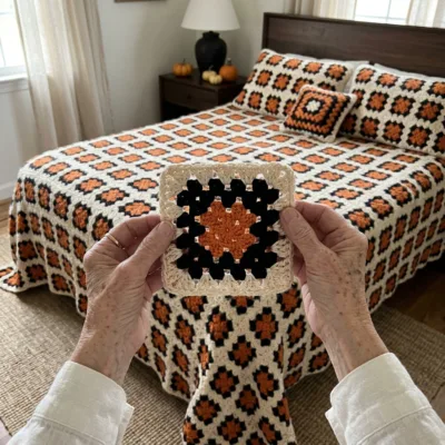 Halloween Pumpkin Granny Square Bed Cover Crochet Pattern step 1 - construction progress