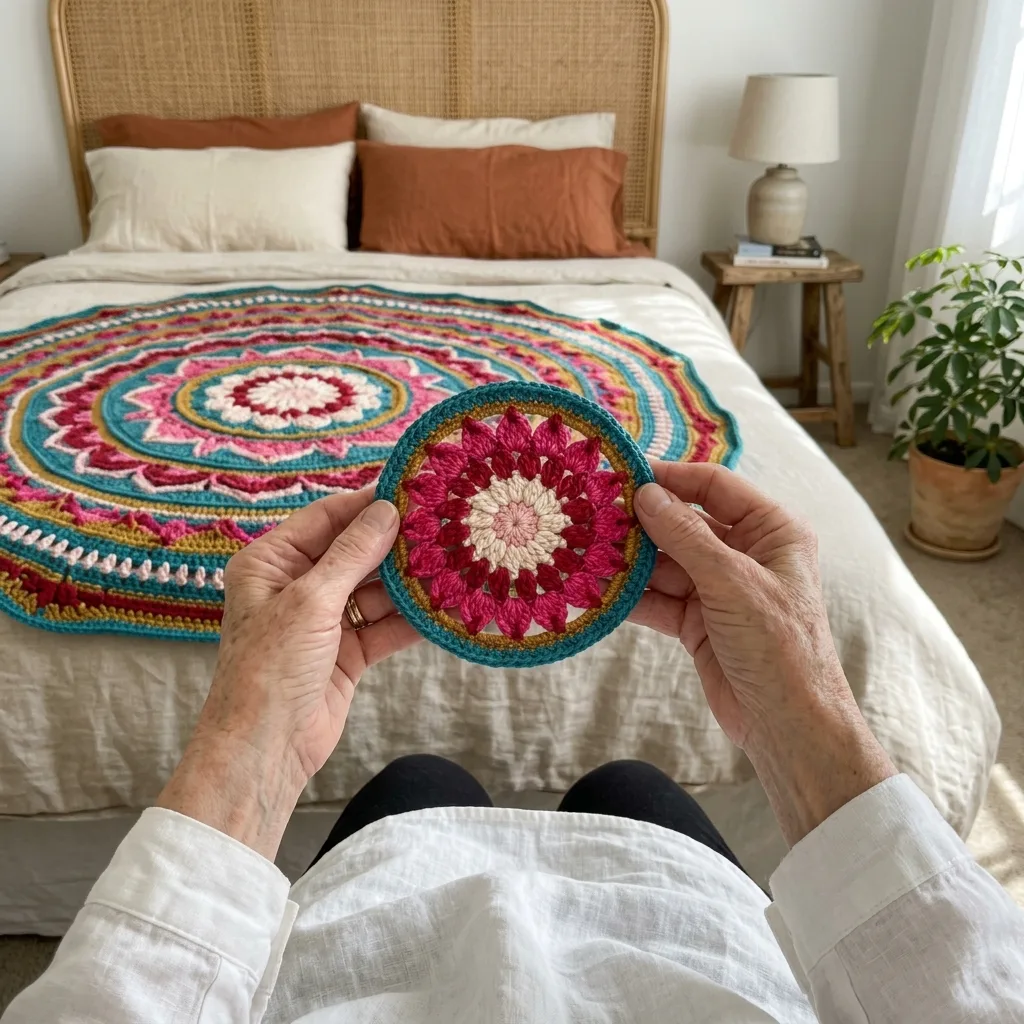 Pink and Teal Mandala Blanket Crochet Pattern