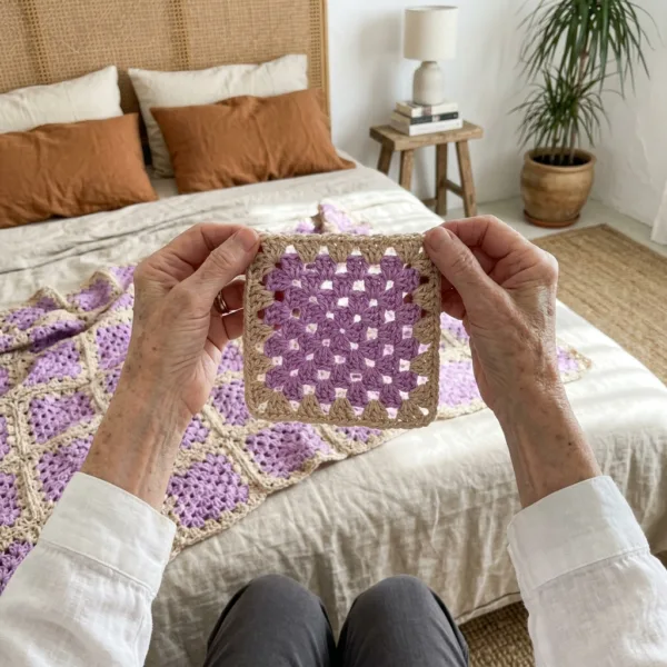 Lilac Lattice Granny Square Bed Cover Crochet Pattern