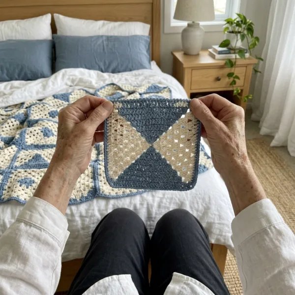 Dusty Blue and Cream Granny Square Bed Cover Crochet Pattern