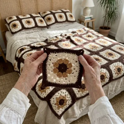 Lantern Square Bed Cover Crochet Pattern step 1 - construction progress
