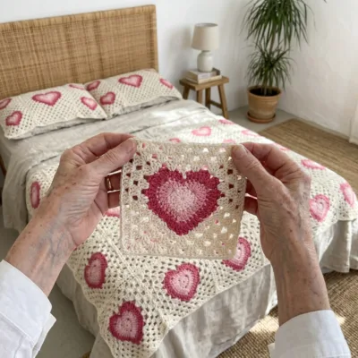 Heart Granny Square Bed Cover Crochet Pattern step 1 - construction progress