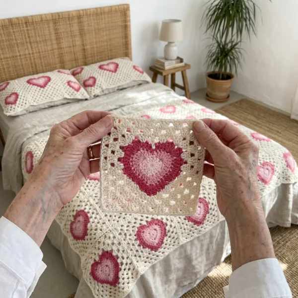 Heart Granny Square Bed Cover Crochet Pattern