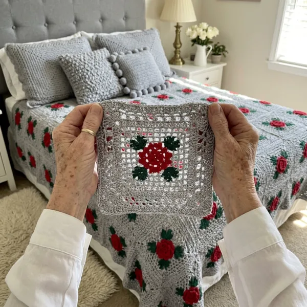 Gray Rose Lace Bedspread Crochet Pattern