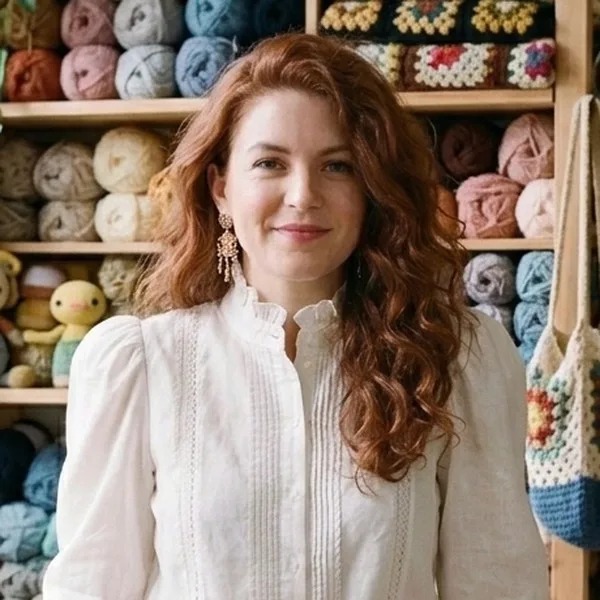 Amanda in her crochet studio